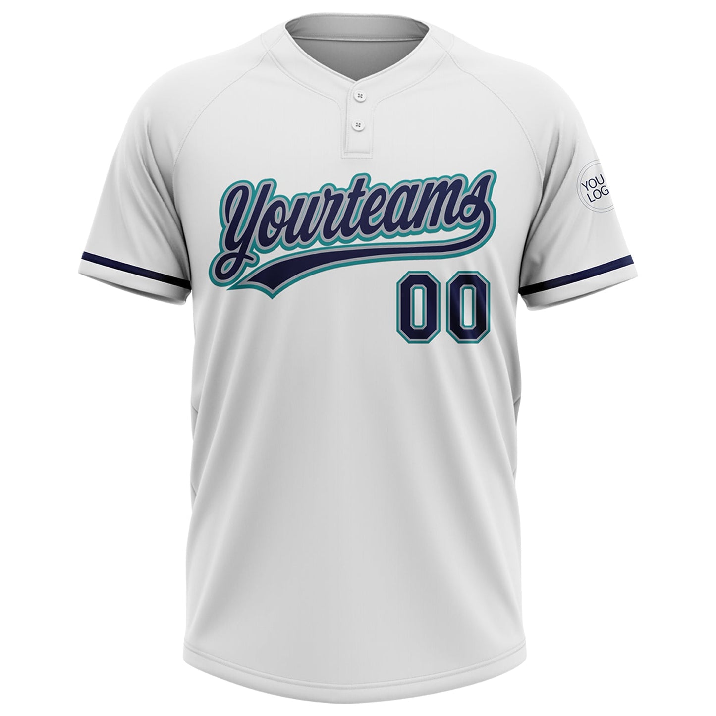 Custom White Navy Gray-Teal Two-Button Unisex Softball Jersey view 2