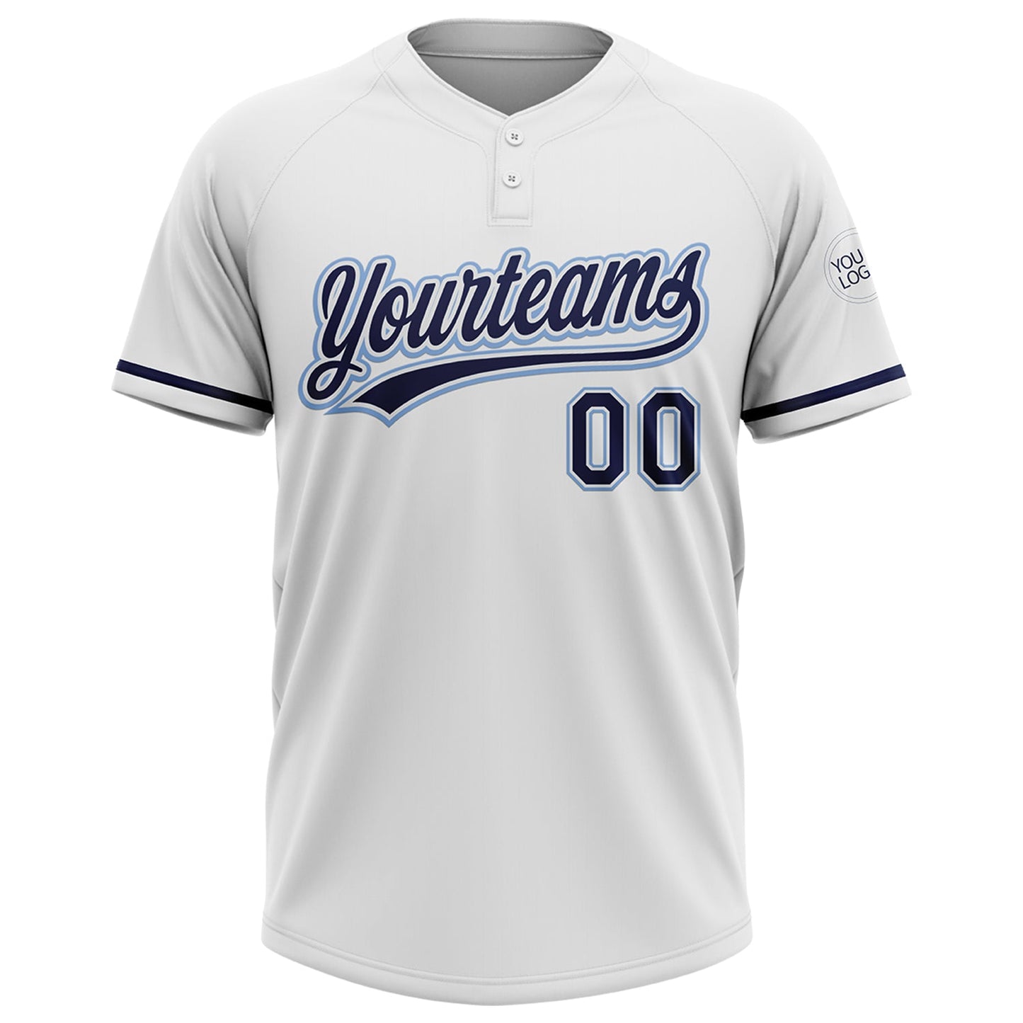 Custom White Navy-Light Blue Two-Button Unisex Softball Jersey view 2