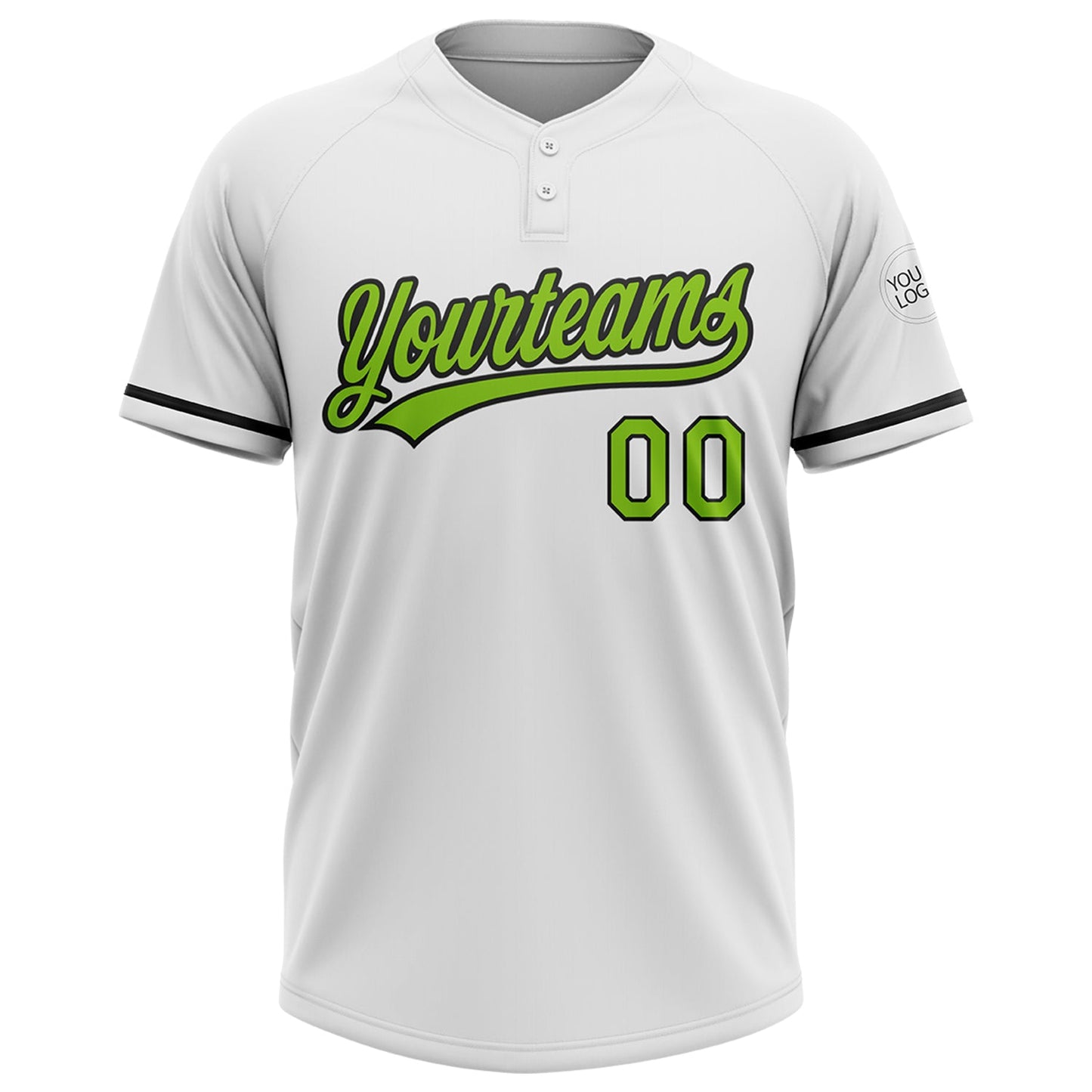 Custom White Neon Green-Black Two-Button Unisex Softball Jersey view 2