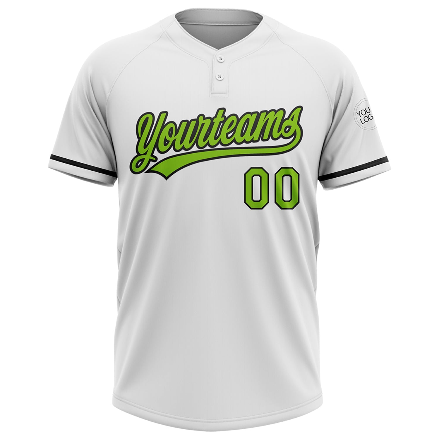 Custom White Neon Green-Black Two-Button Unisex Softball Jersey view 2