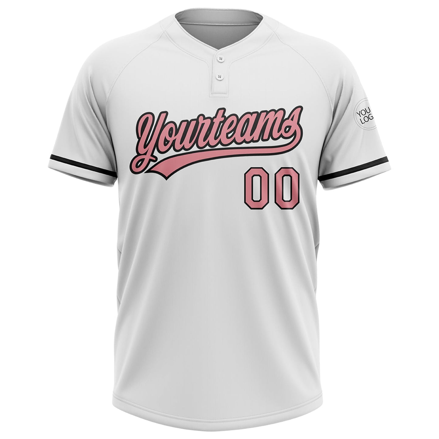 Custom White Medium Pink-Black Two-Button Unisex Softball Jersey view 2