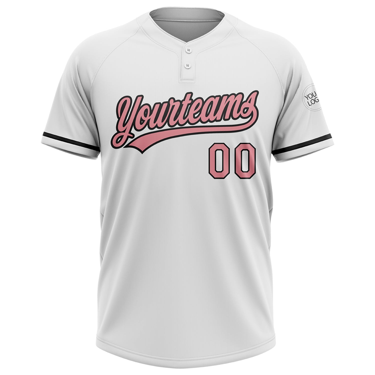 Custom White Medium Pink-Black Two-Button Unisex Softball Jersey view 2