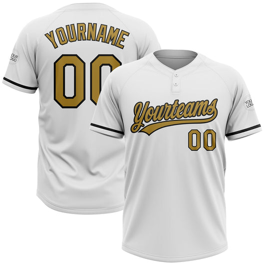Custom White Old Gold-Black Two-Button Unisex Softball Jersey - Main View