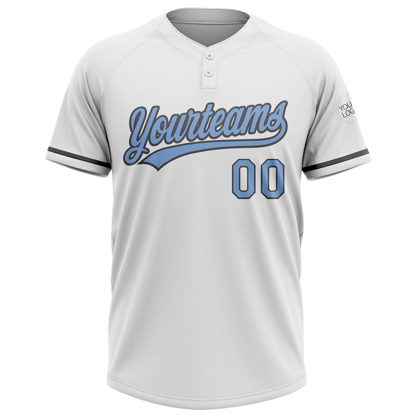 Custom White Light Blue-Steel Gray Two-Button Unisex Softball Jersey view 2