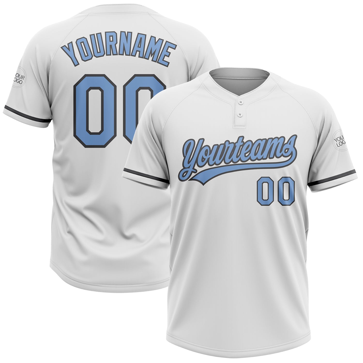 Custom White Light Blue-Steel Gray Two-Button Unisex Softball Jersey - Main View