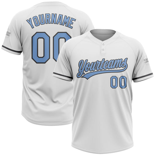 Custom White Light Blue-Steel Gray Two-Button Unisex Softball Jersey - Main View