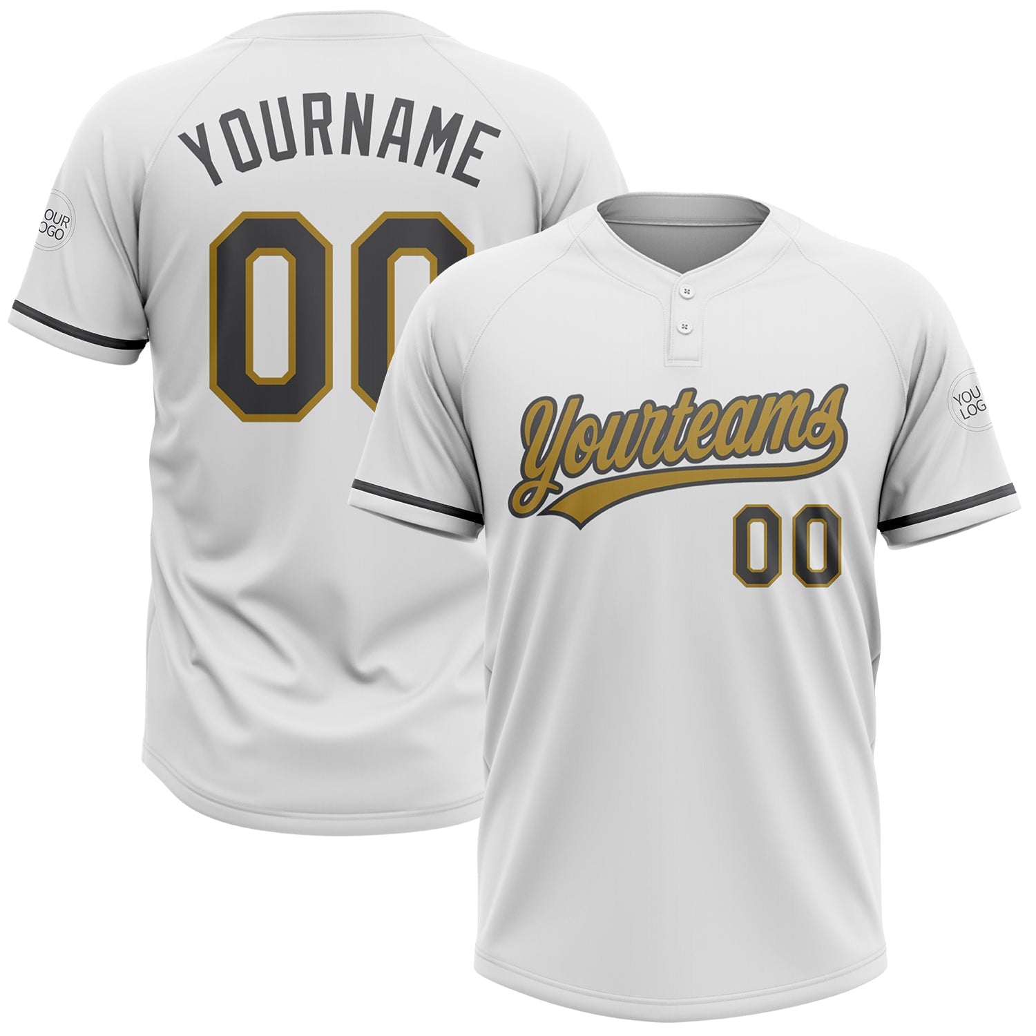 Custom White Steel Gray-Old Gold Two-Button Unisex Softball Jersey - Main View