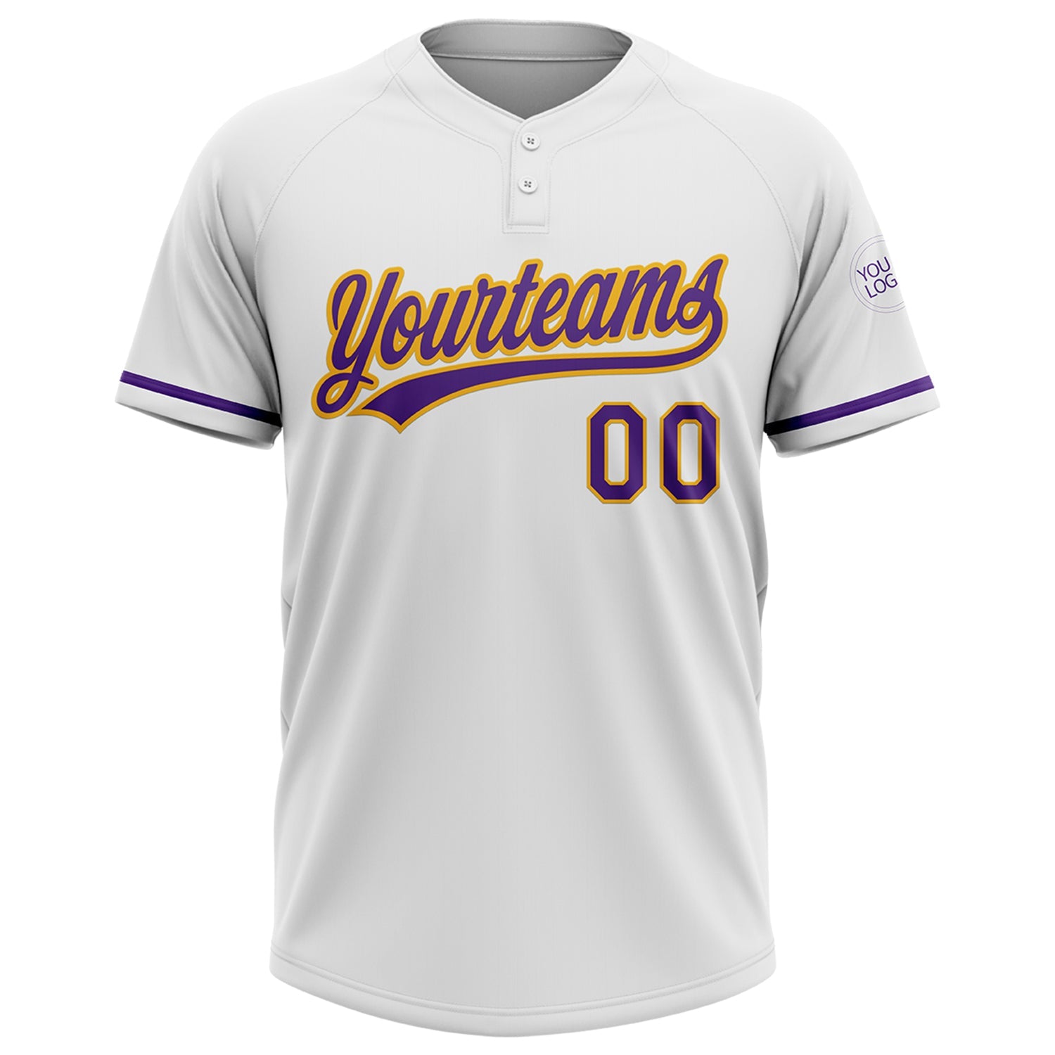 Custom White Purple-Gold Two-Button Unisex Softball Jersey view 2