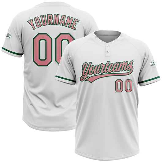 Custom White Medium Pink-Kelly Green Two-Button Unisex Softball Jersey - Main View