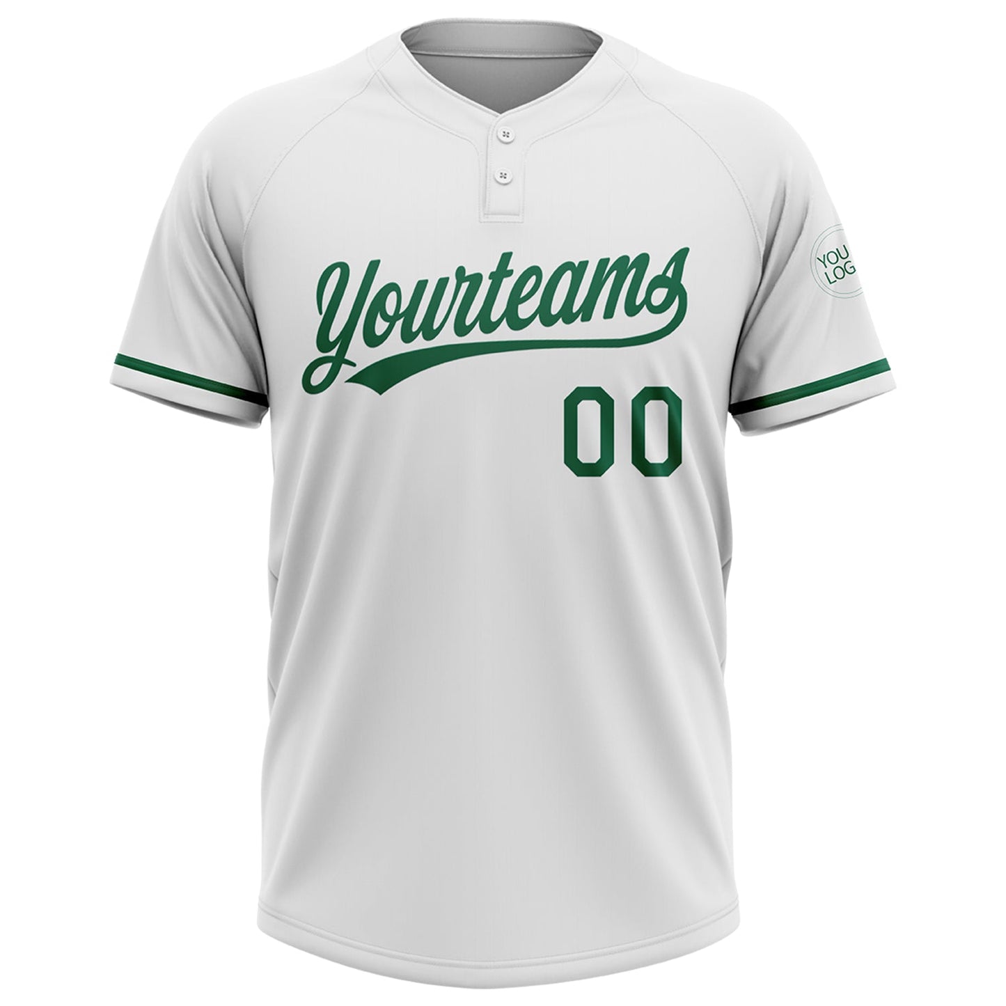 Custom White Kelly Green Two-Button Unisex Softball Jersey view 2