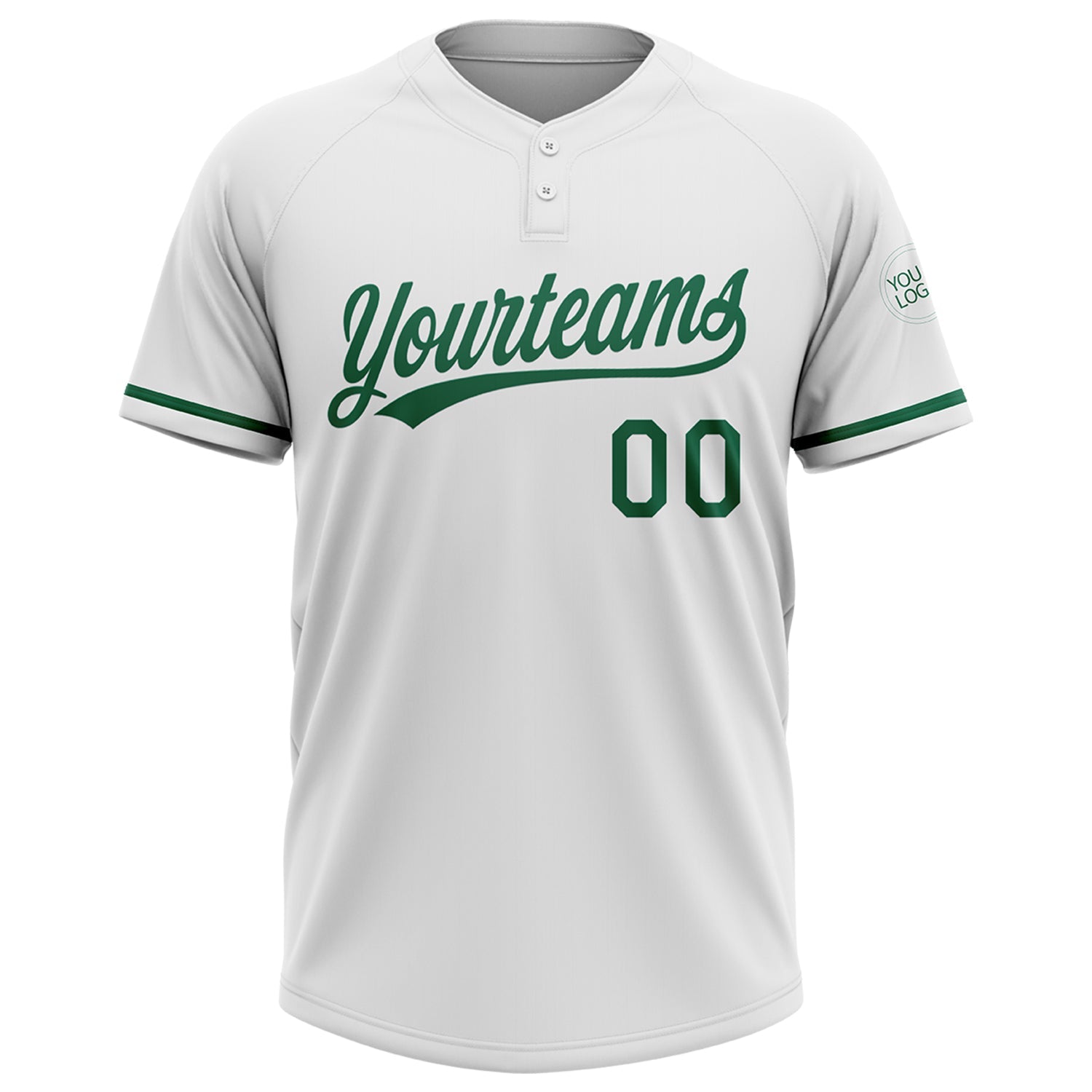 Custom White Kelly Green Two-Button Unisex Softball Jersey view 2