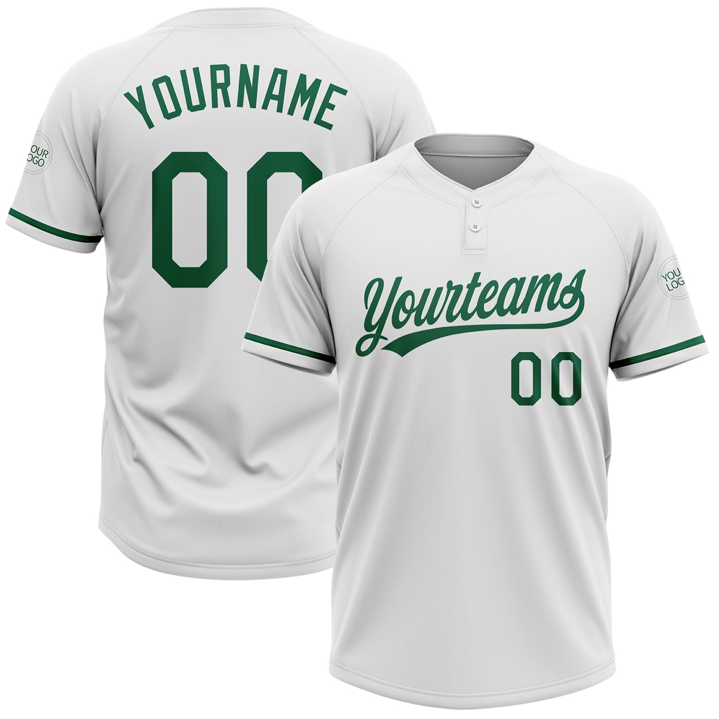 Custom White Kelly Green Two-Button Unisex Softball Jersey - Main View