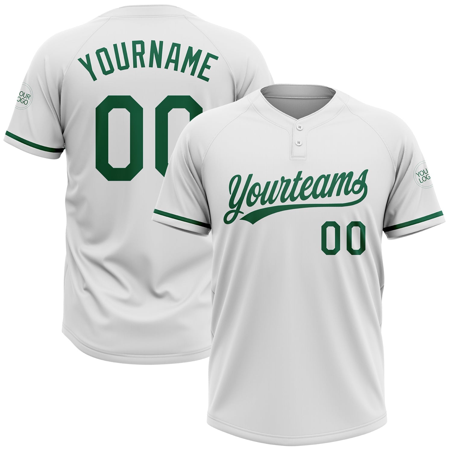 Custom White Kelly Green Two-Button Unisex Softball Jersey - Main View