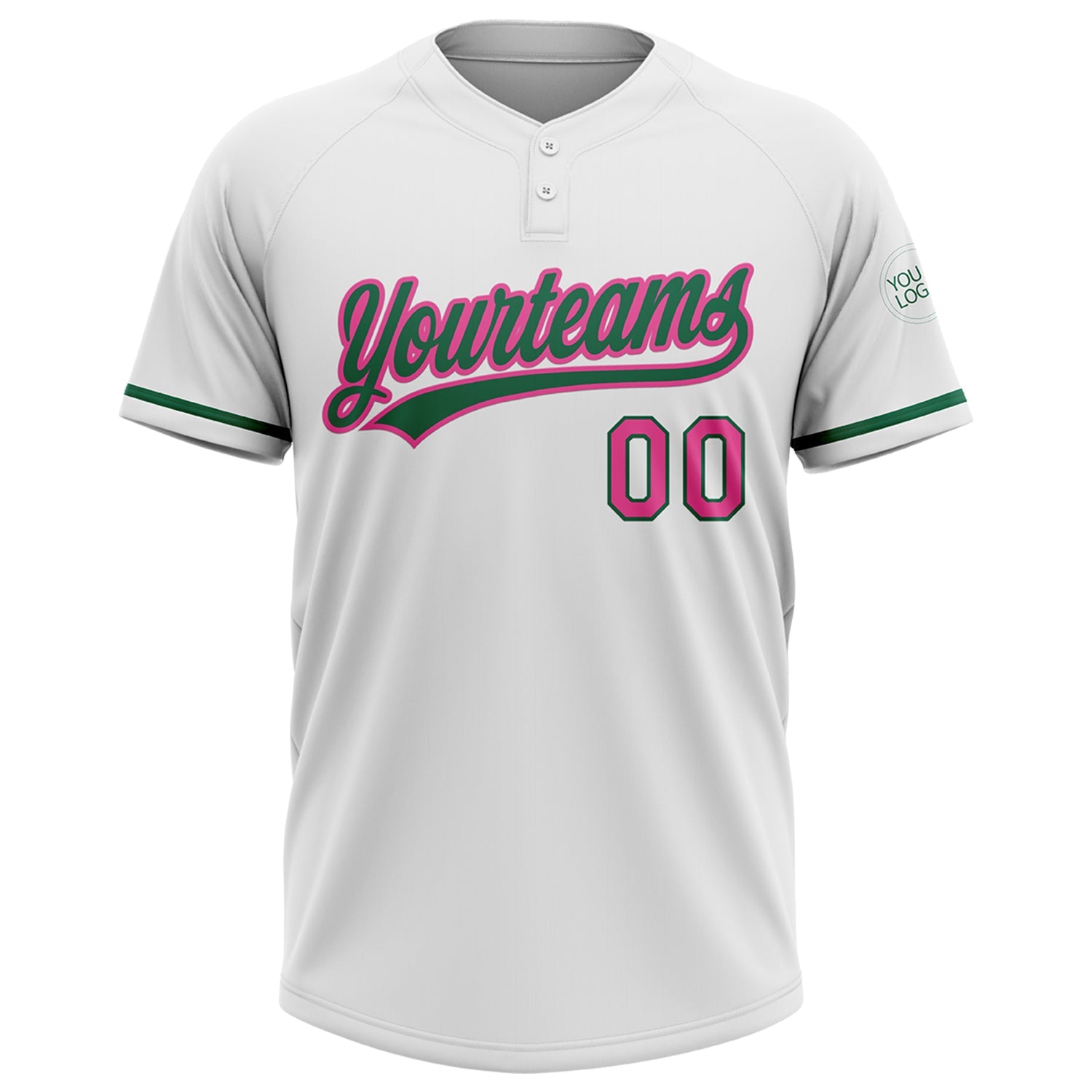 Custom White Pink-Kelly Green Two-Button Unisex Softball Jersey view 2