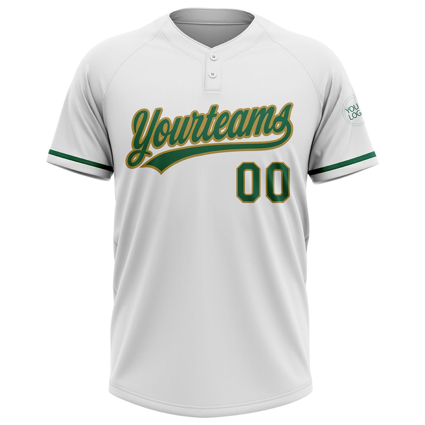 Custom White Kelly Green-Old Gold Two-Button Unisex Softball Jersey view 2