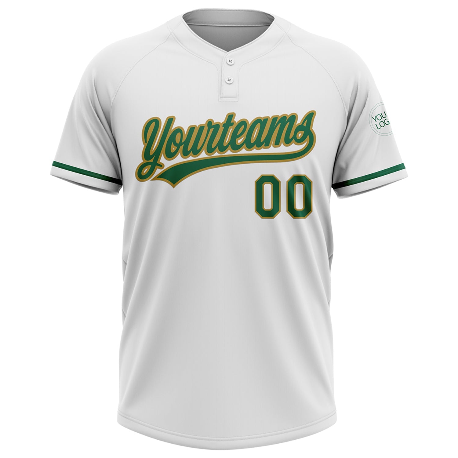 Custom White Kelly Green-Old Gold Two-Button Unisex Softball Jersey view 2