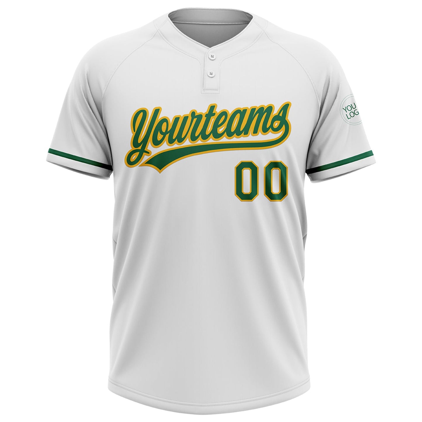 Custom White Kelly Green-Gold Two-Button Unisex Softball Jersey view 2