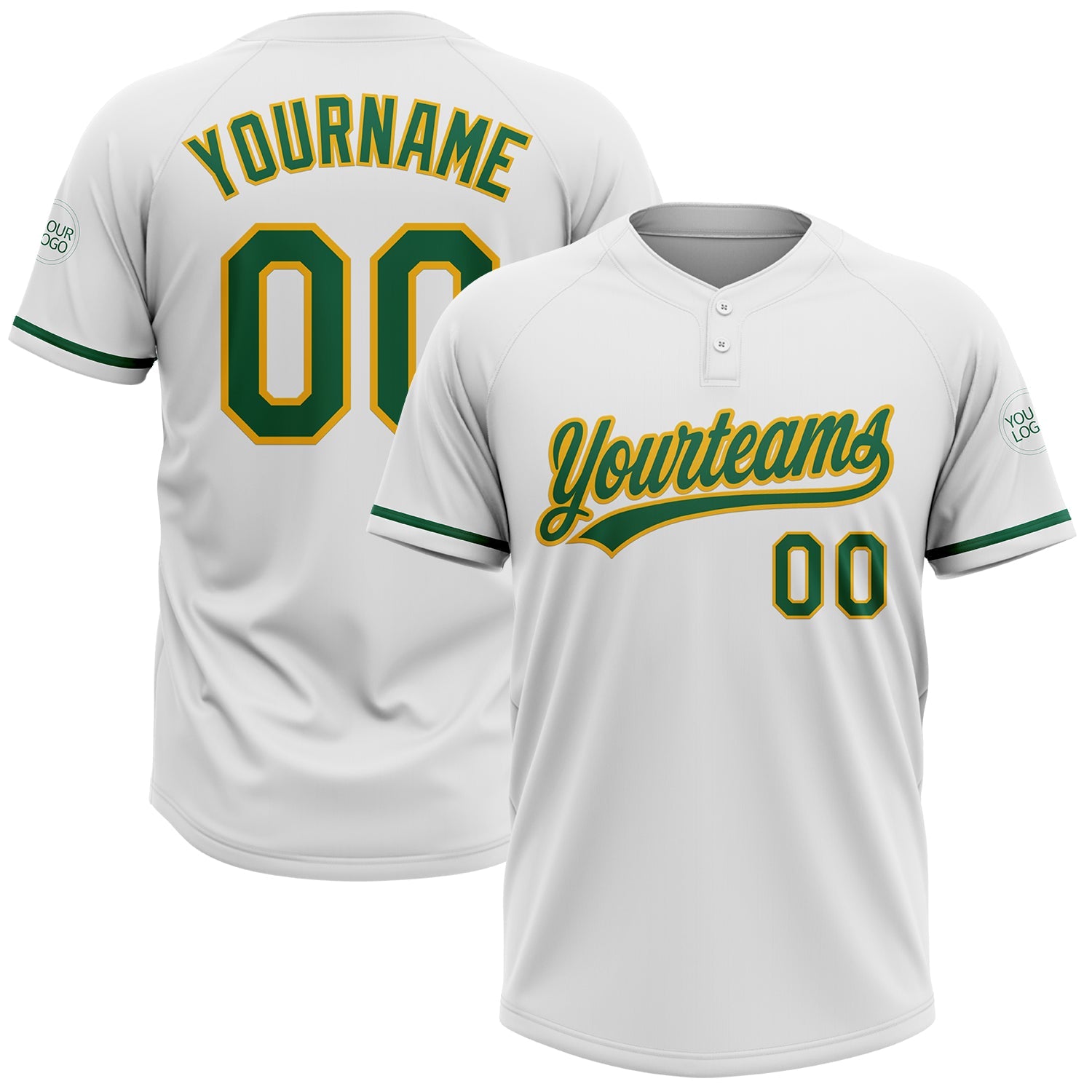 Custom White Kelly Green-Gold Two-Button Unisex Softball Jersey - Main View