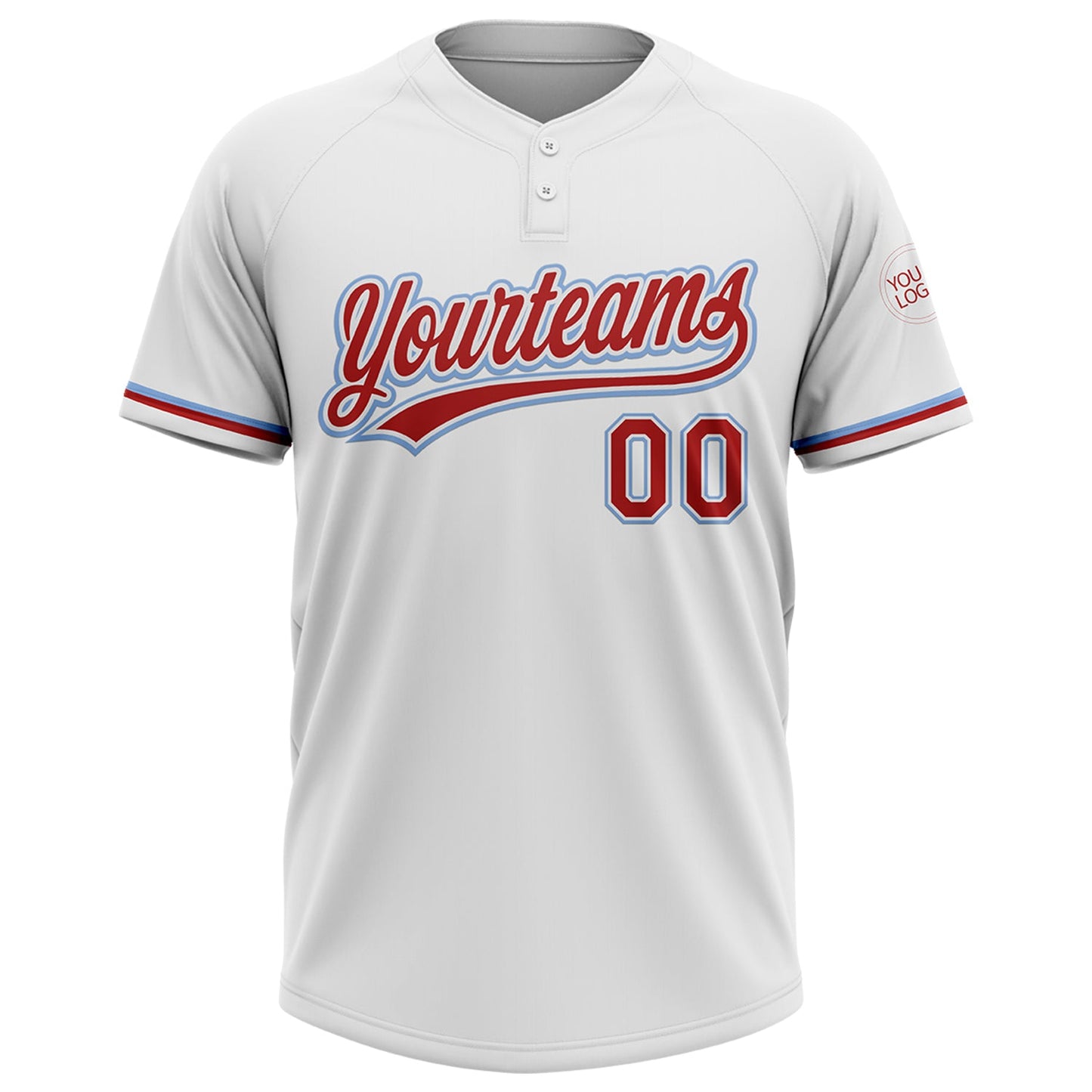 Custom White Red-Light Blue Two-Button Unisex Softball Jersey view 2