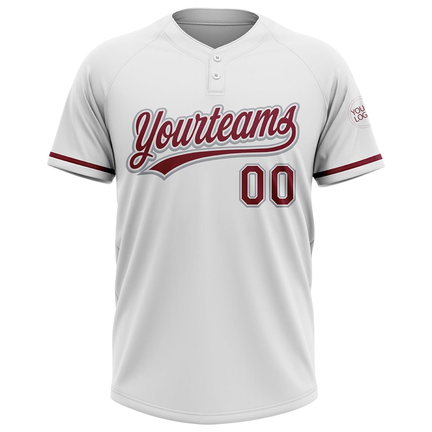 Custom White Crimson-Gray Two-Button Unisex Softball Jersey view 2