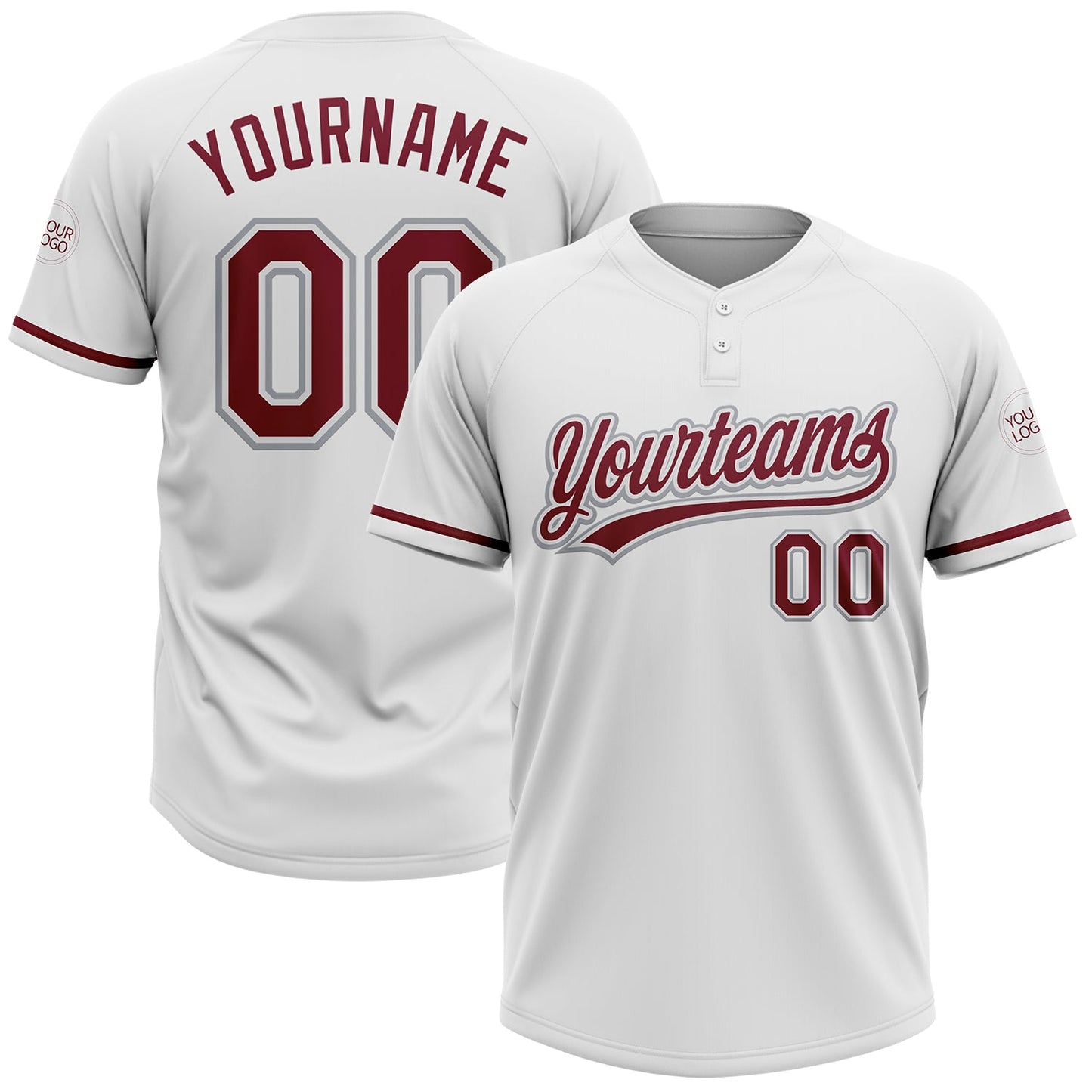 Custom White Crimson-Gray Two-Button Unisex Softball Jersey - Main View