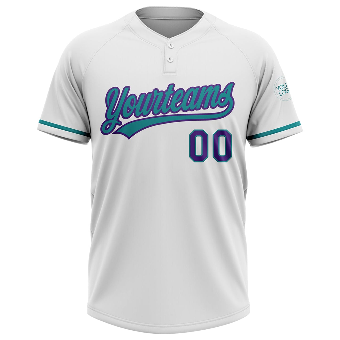 Custom White Purple-Teal Two-Button Unisex Softball Jersey view 2