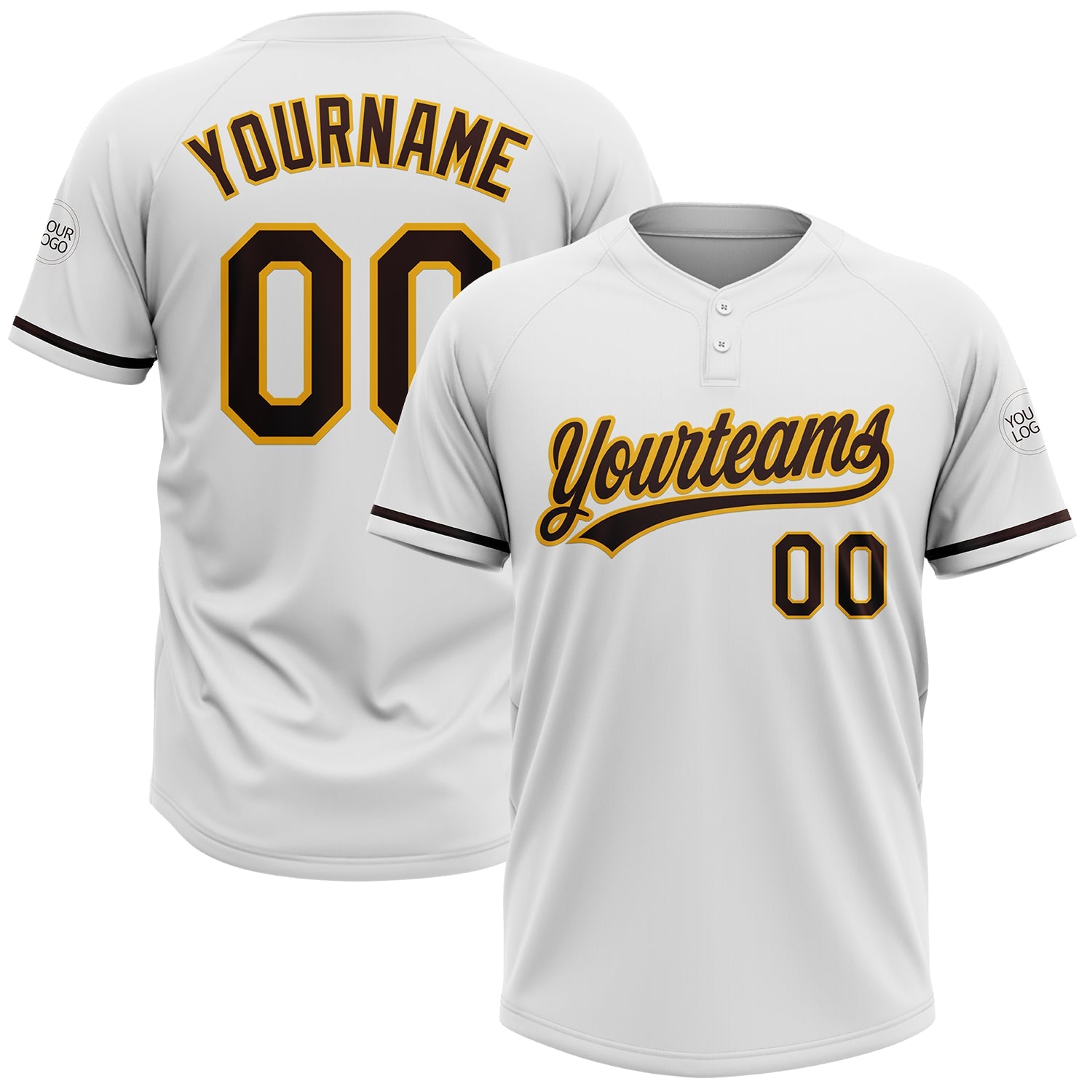 Custom White Brown-Gold Two-Button Unisex Softball Jersey - Main View