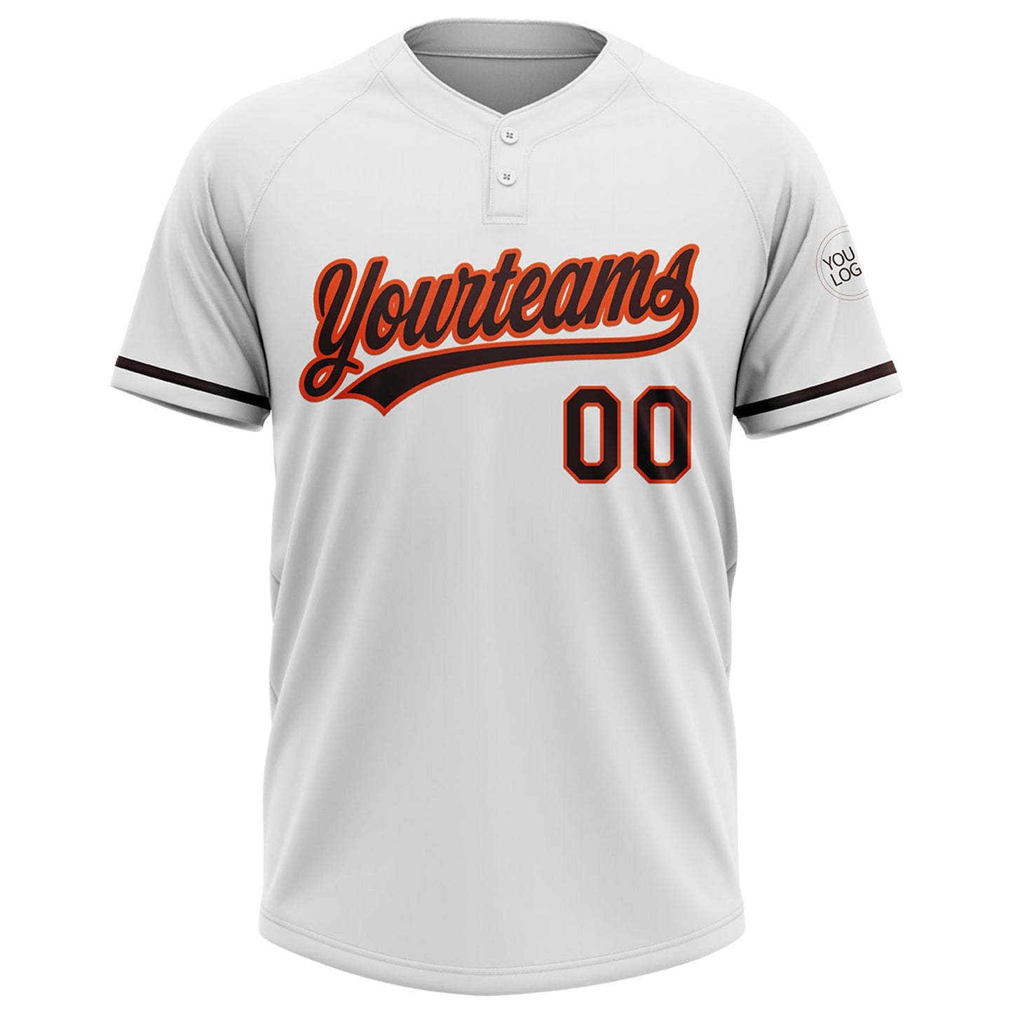 Custom White Brown-Orange Two-Button Unisex Softball Jersey view 2
