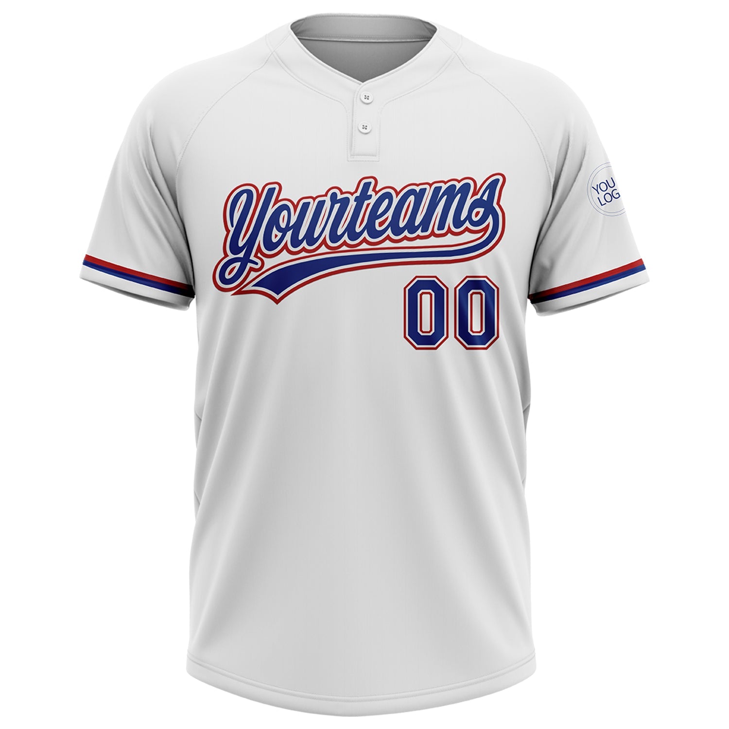 Custom White Royal-Red Two-Button Unisex Softball Jersey view 2