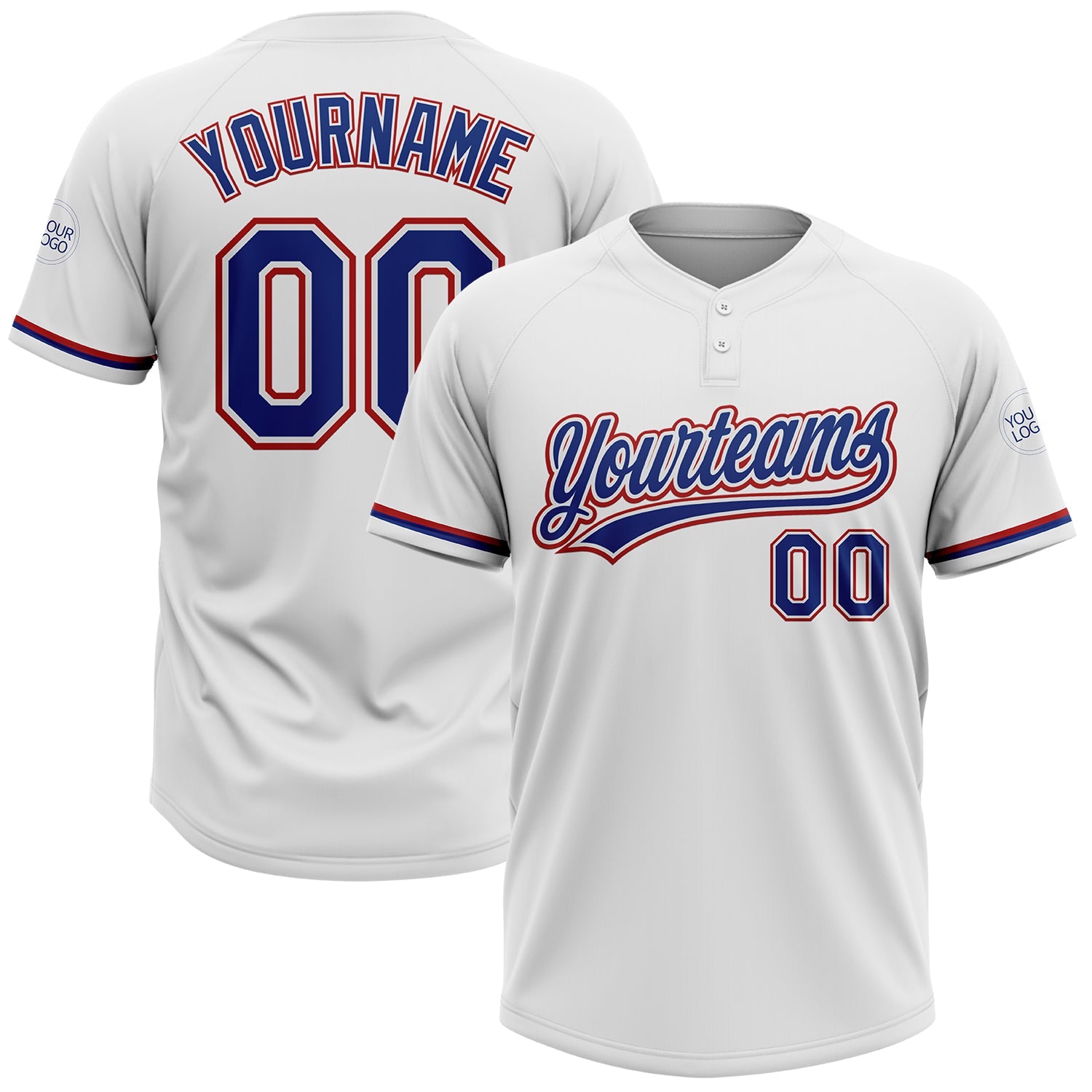 Custom White Royal-Red Two-Button Unisex Softball Jersey - Main View