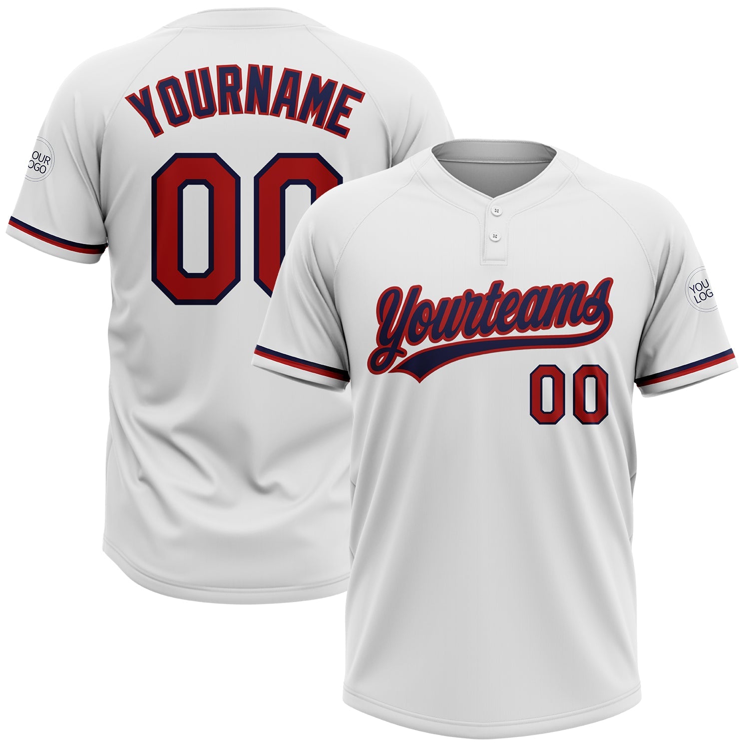Custom White Red-Navy Two-Button Unisex Softball Jersey - Main View