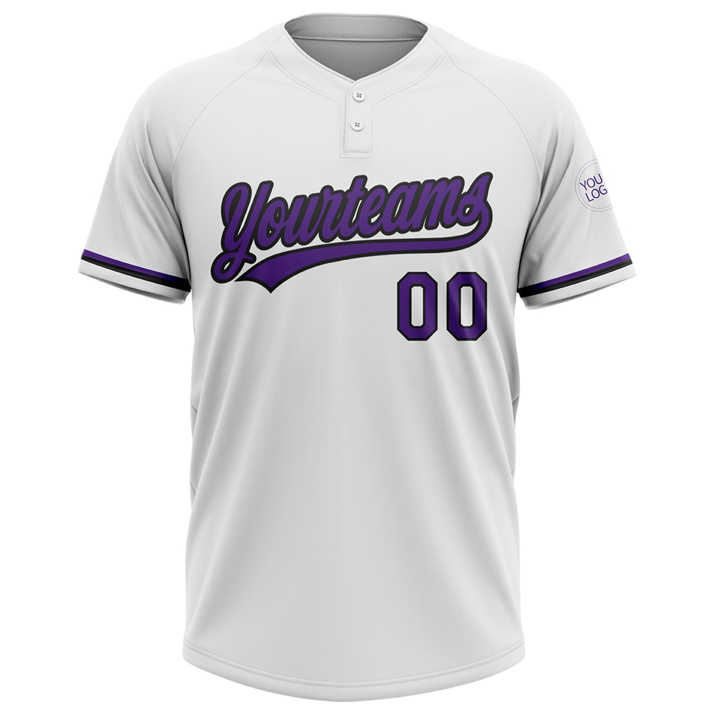 Custom White Purple-Black Two-Button Unisex Softball Jersey view 2