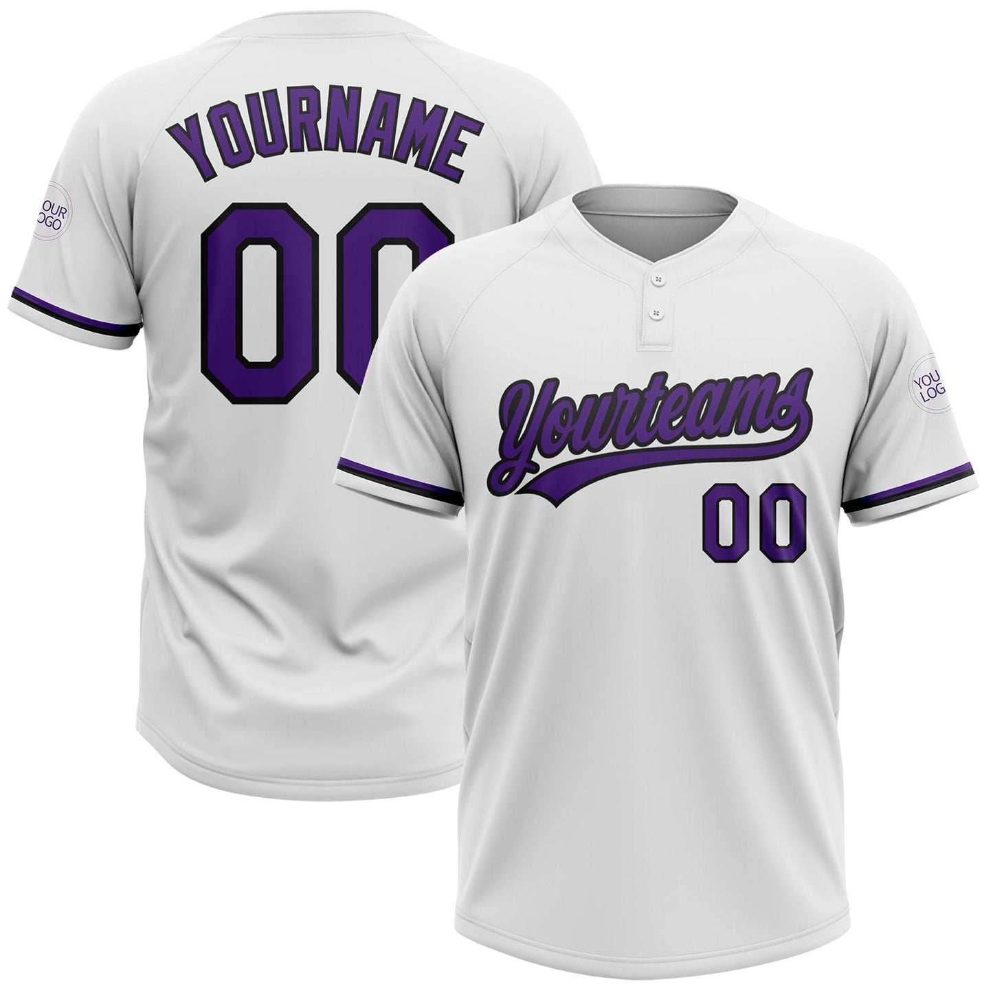 Custom White Purple-Black Two-Button Unisex Softball Jersey - Main View