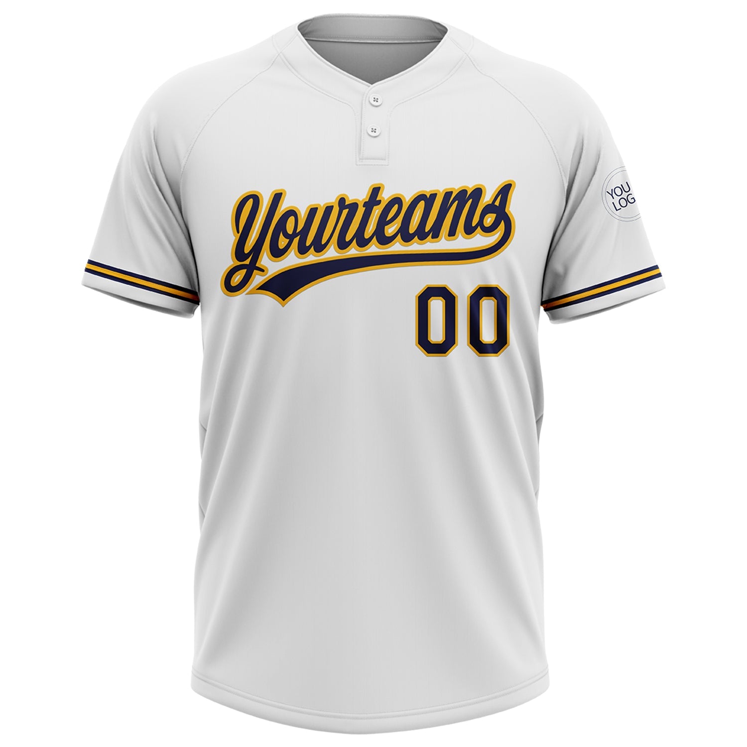 Custom White Navy-Gold Two-Button Unisex Softball Jersey view 2