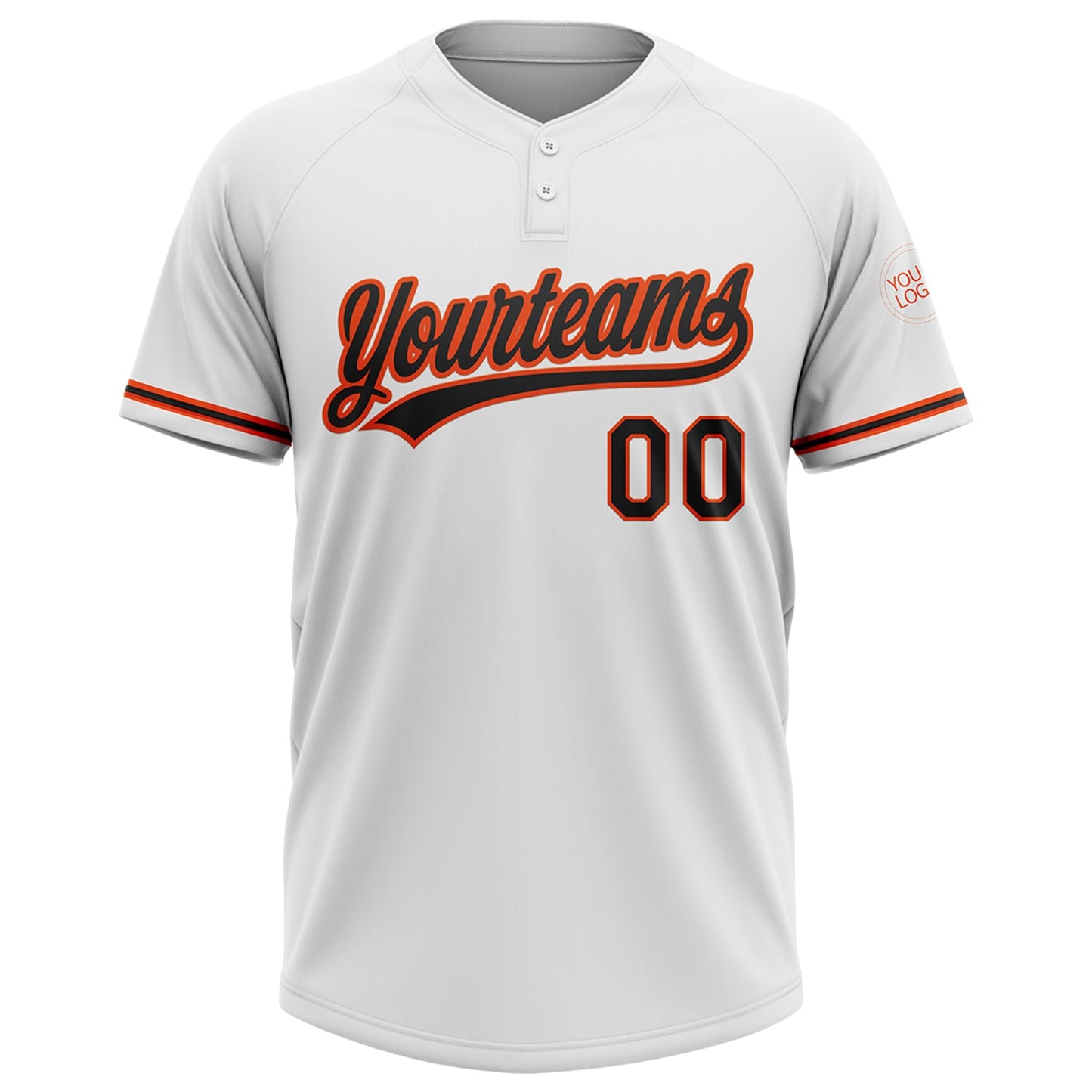 Custom White Black-Orange Two-Button Unisex Softball Jersey view 2