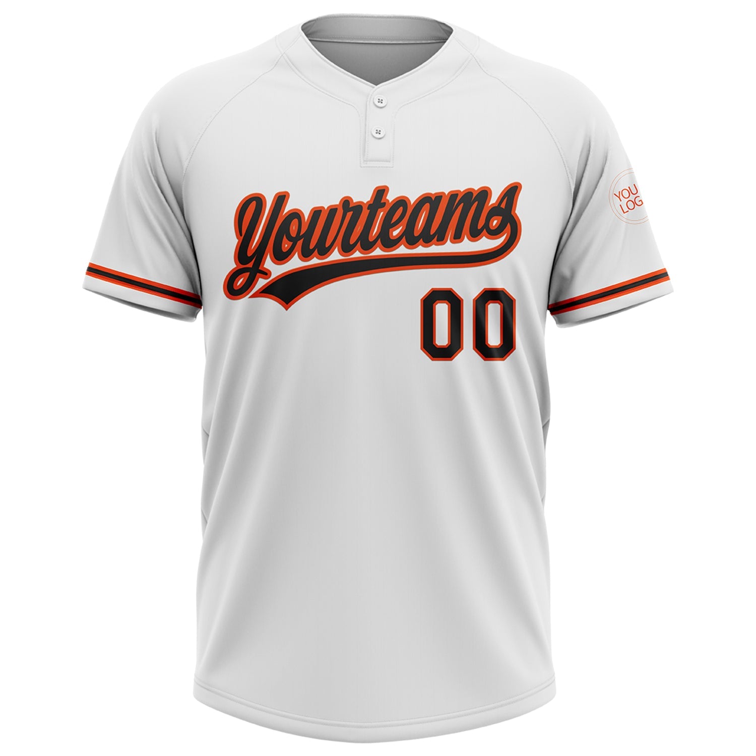 Custom White Black-Orange Two-Button Unisex Softball Jersey view 2