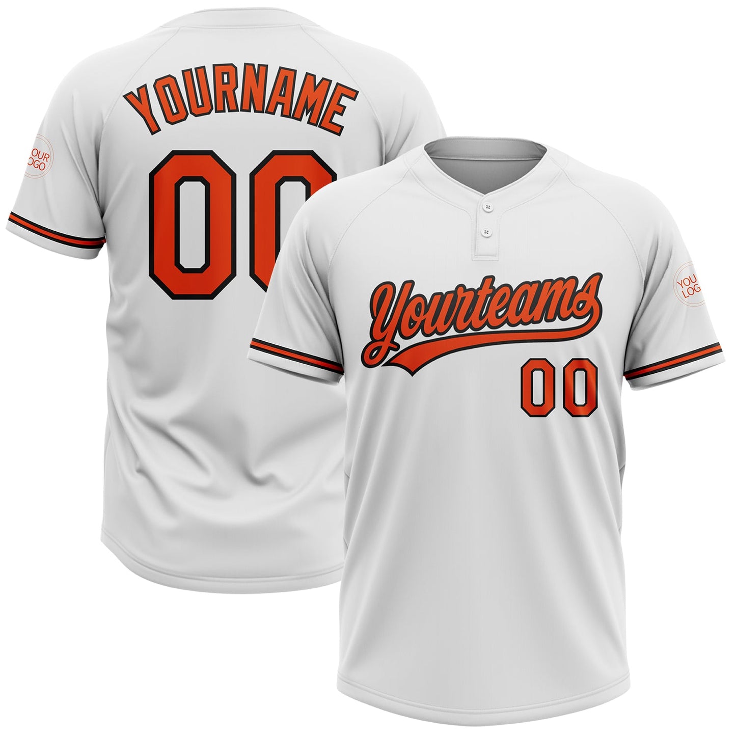 Custom White Orange-Black Two-Button Unisex Softball Jersey - Main View