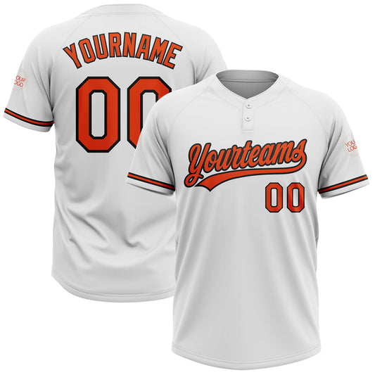 Custom White Orange-Black Two-Button Unisex Softball Jersey - Main View
