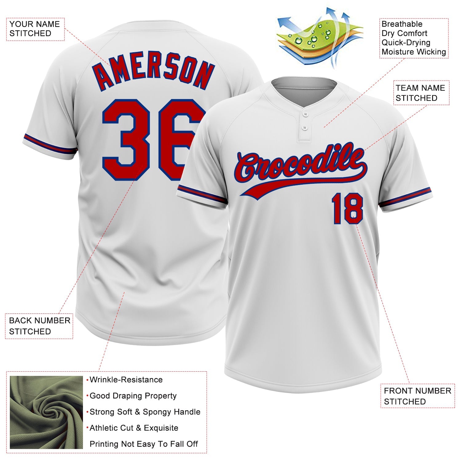 Custom White Red-Royal Two-Button Unisex Softball Jersey view 3
