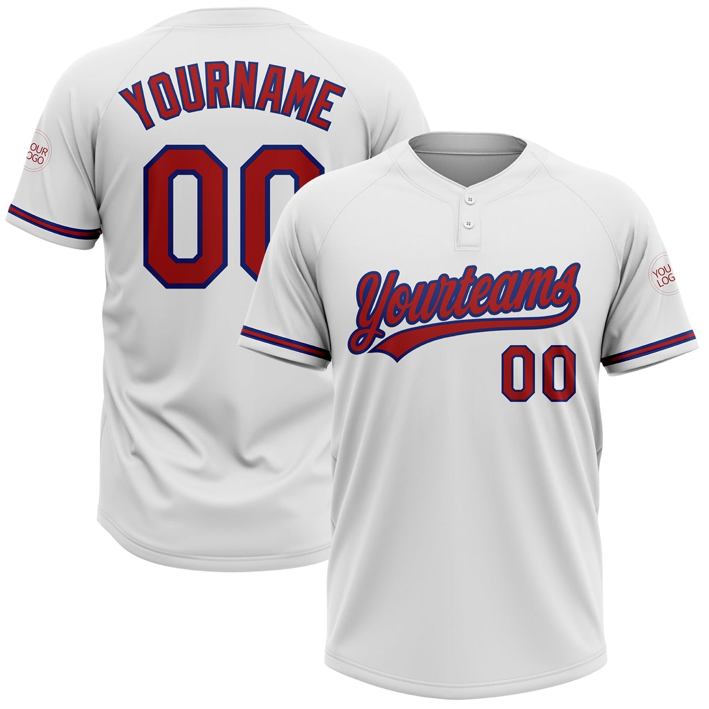 Custom White Red-Royal Two-Button Unisex Softball Jersey - Main View