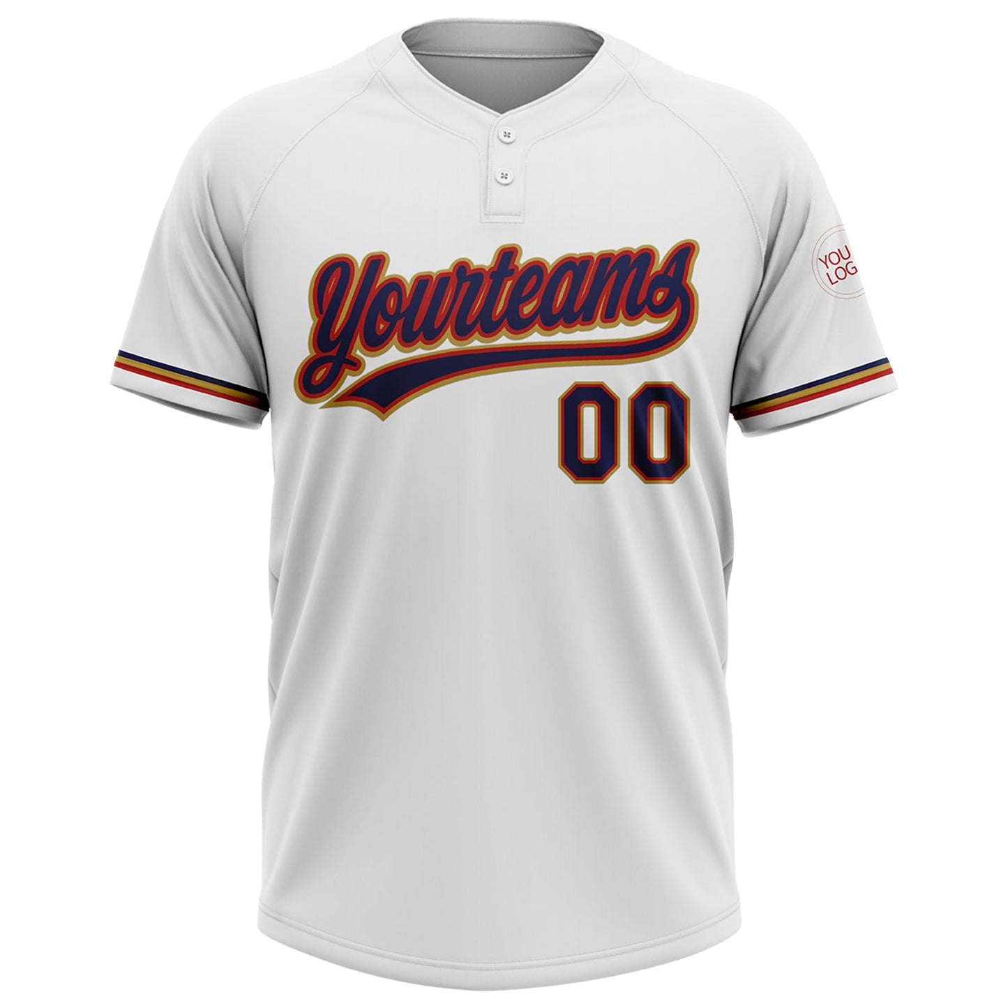 Custom White Navy Red-Old Gold Two-Button Unisex Softball Jersey view 2