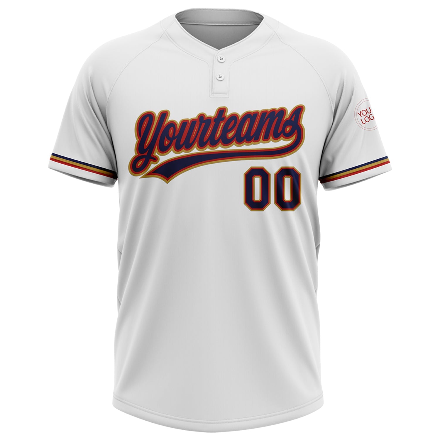 Custom White Navy Red-Old Gold Two-Button Unisex Softball Jersey view 2