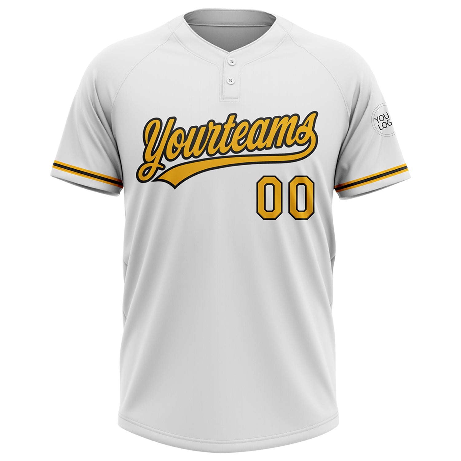 Custom White Gold-Black Two-Button Unisex Softball Jersey view 2