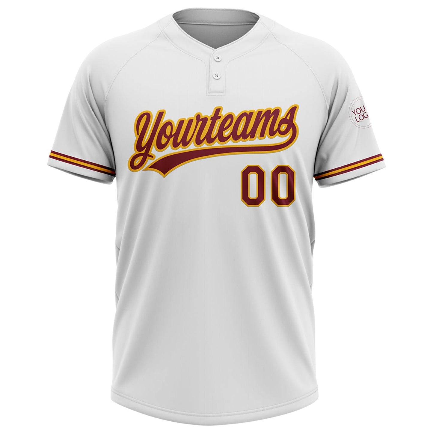 Custom White Crimson-Gold Two-Button Unisex Softball Jersey view 2