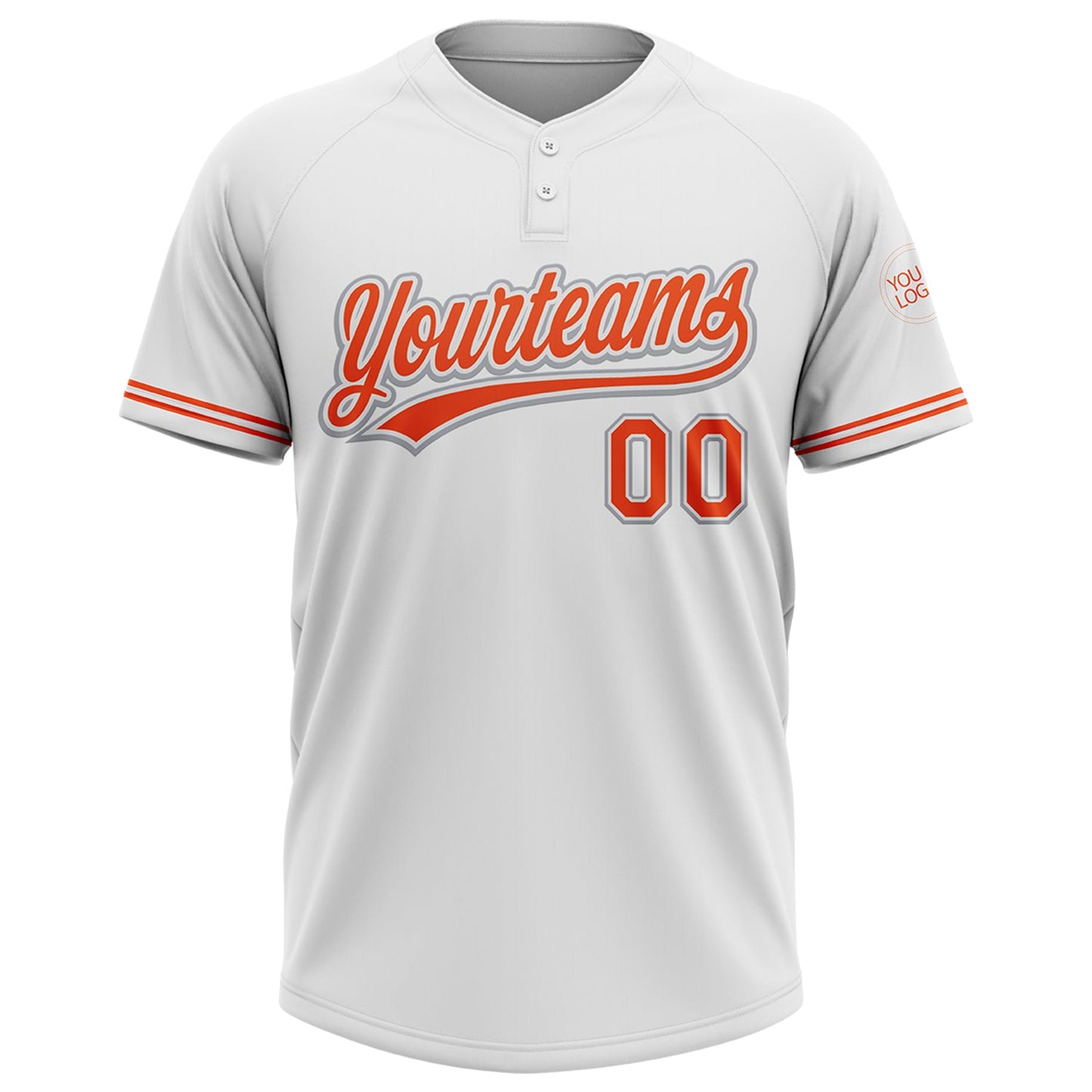 Custom White Orange-Gray Two-Button Unisex Softball Jersey view 2