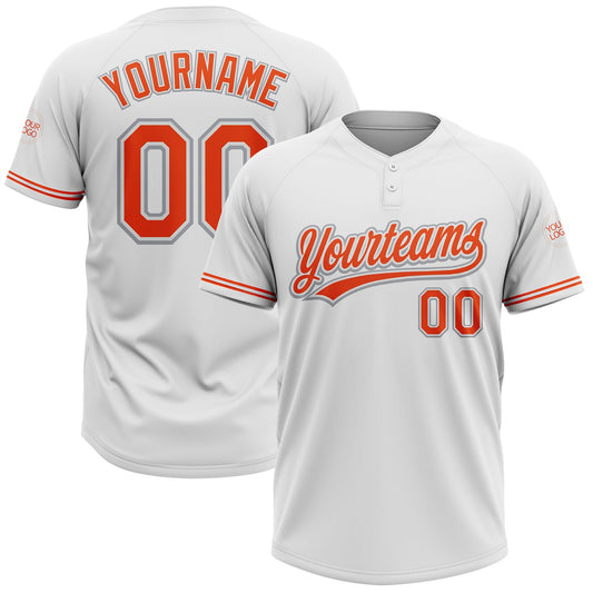 Custom White Orange-Gray Two-Button Unisex Softball Jersey - Main View