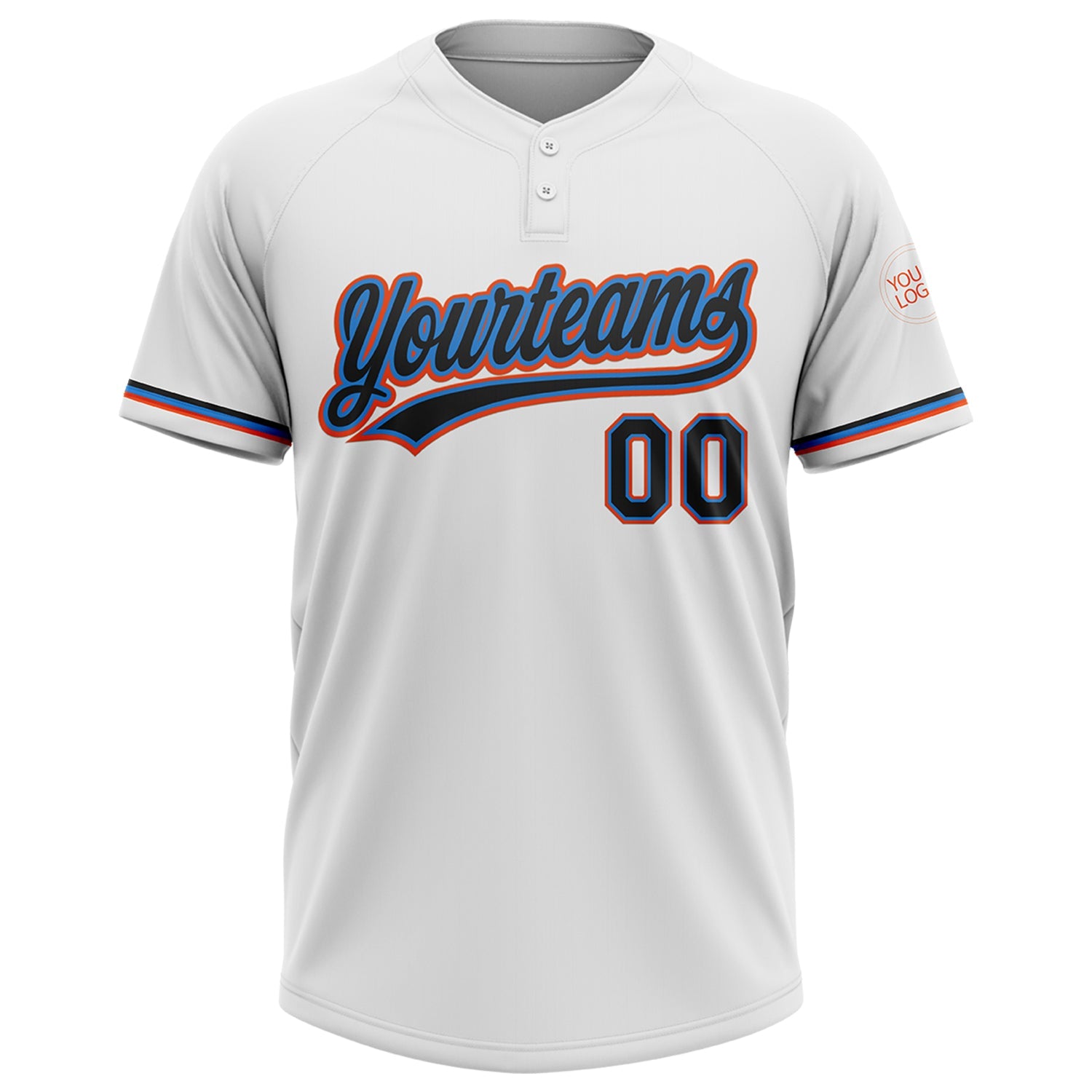Custom White Black Electric Blue-Orange Two-Button Unisex Softball Jersey view 2