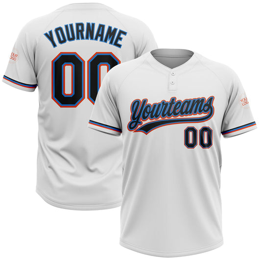 Custom White Black Electric Blue-Orange Two-Button Unisex Softball Jersey - Main View