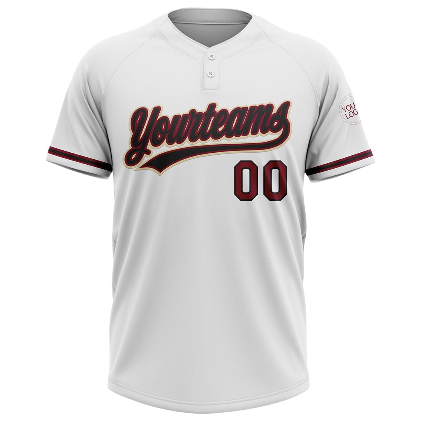 Custom White Black Crimson-Cream Two-Button Unisex Softball Jersey view 2