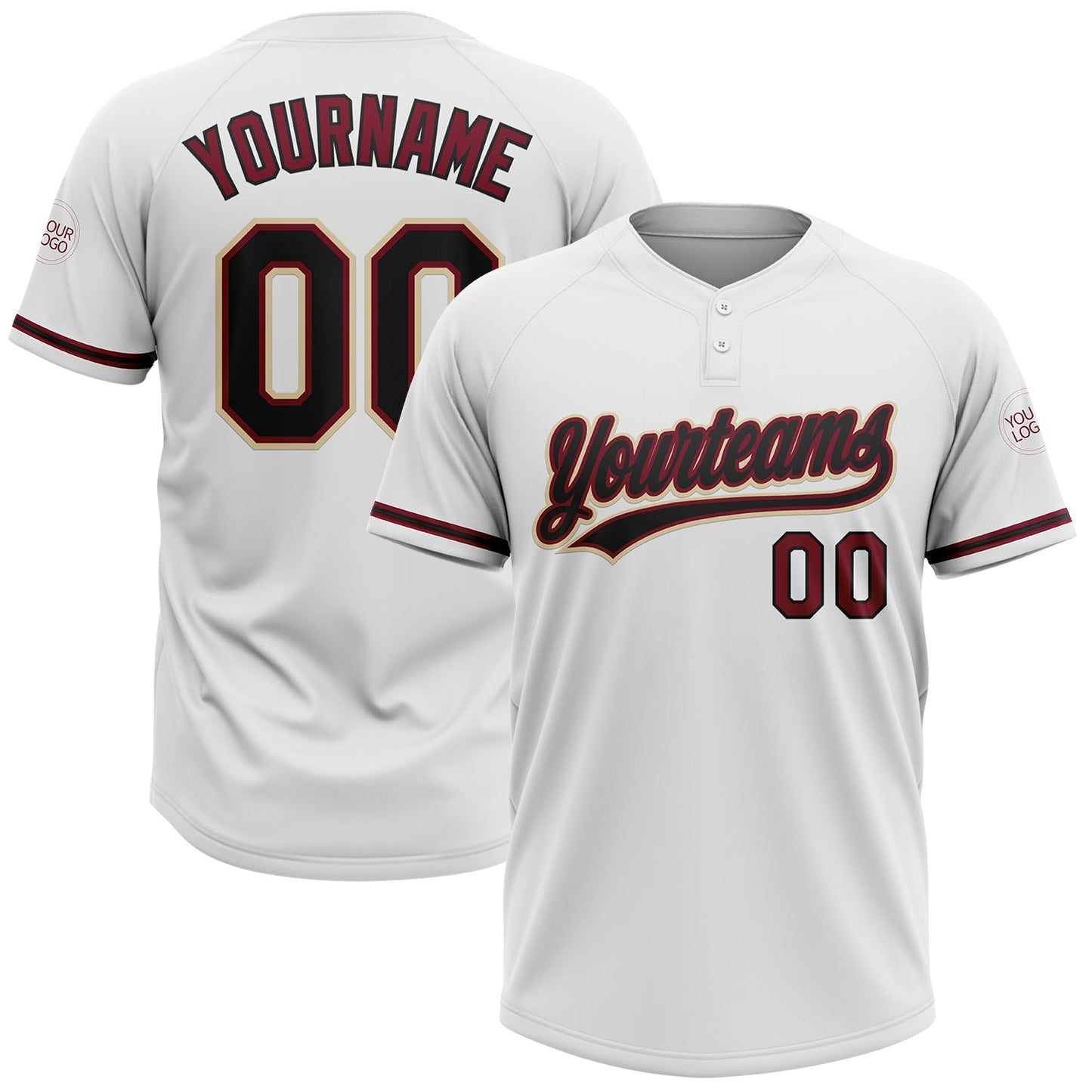 Custom White Black Crimson-Cream Two-Button Unisex Softball Jersey - Main View